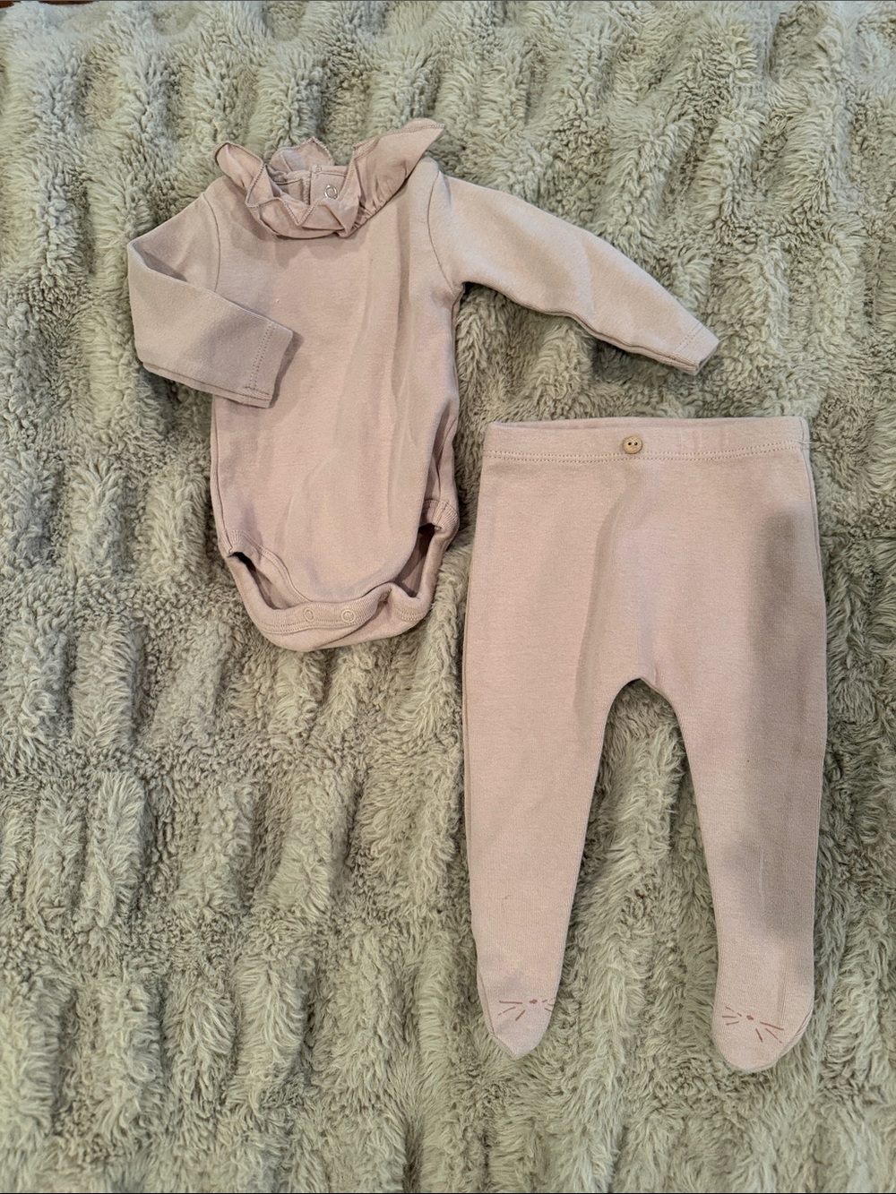 Play Up Soft Ruffle Neck Baby One-Piece and Footed Pants Set - Light Mauve
